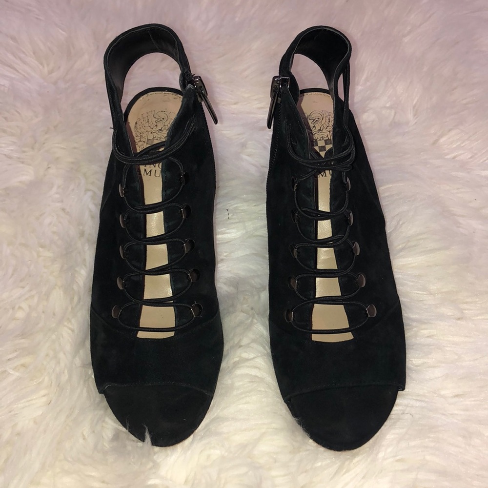 Suede open booties